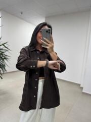 Fp 5000 Tensel Çizgili Kahve Gömlek