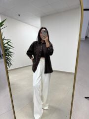 Fp 5000 Tensel Çizgili Kahve Gömlek