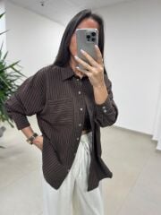 Fp 5000 Tensel Çizgili Kahve Gömlek