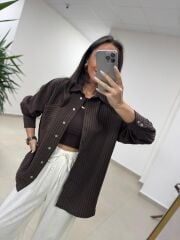 Fp 5000 Tensel Çizgili Kahve Gömlek