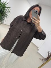 Fp 5000 Tensel Çizgili Kahve Gömlek