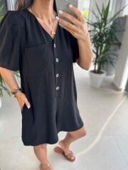 Bb 30077 Siyah Pamuk Keten Tulum