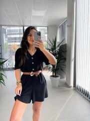 Bb 30077 Siyah Pamuk Keten Tulum