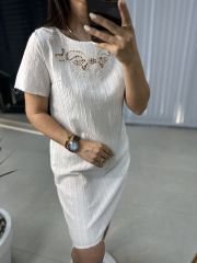 Fisto Nakışlı Beyaz Elbise