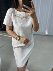 Fisto Nakışlı Beyaz Elbise