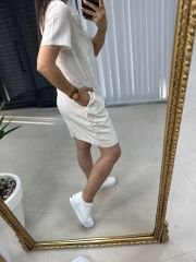 Fisto Nakışlı Beyaz Elbise