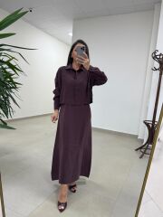 Fp 51153 Tensel İkili Mürdüm Gömlek Elbise Takım