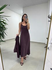 Fp 51153 Tensel İkili Mürdüm Gömlek Elbise Takım