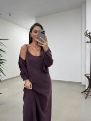 Fp 51153 Tensel İkili Mürdüm Gömlek Elbise Takım