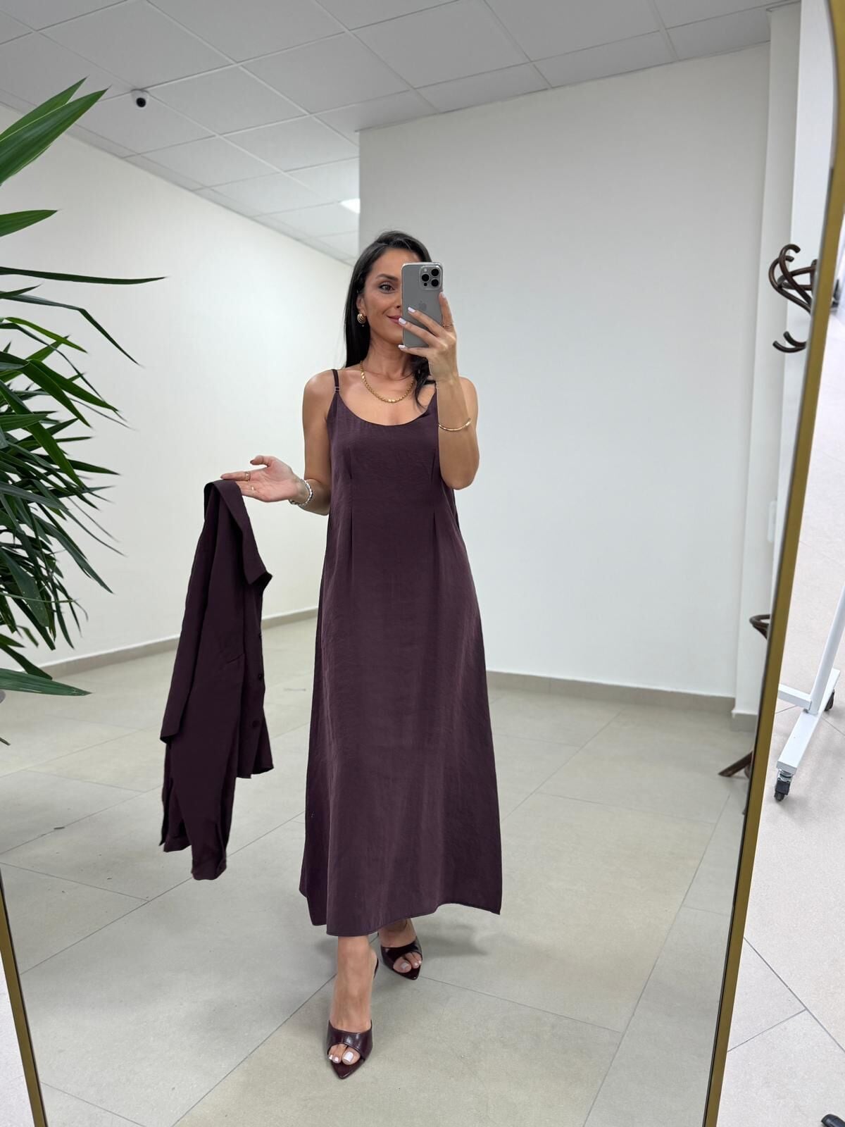 Fp 51153 Tensel İkili Mürdüm Gömlek Elbise Takım