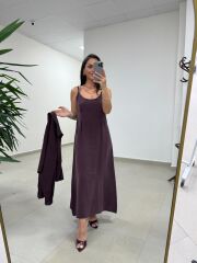 Fp 51153 Tensel İkili Mürdüm Gömlek Elbise Takım