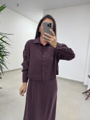 Fp 51153 Tensel İkili Mürdüm Gömlek Elbise Takım