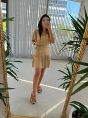 Mc 5862 Üçgen Yaka Vizon Elbise