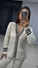 Krem Ceket Hırka Triko Takım