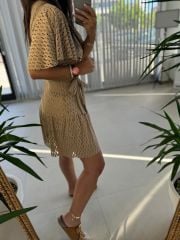 Mc 5862 Üçgen Yaka Vizon Elbise