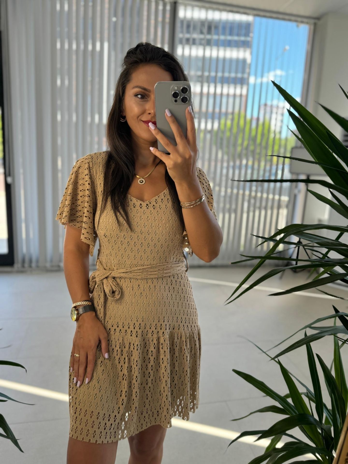 Mc 5862 Üçgen Yaka Vizon Elbise