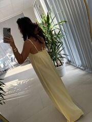 Cr 1074 Sarı Çapraz Askılı Maksiboy Tensel Elbise