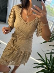 Mc 5862 Üçgen Yaka Vizon Elbise