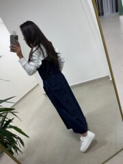 Dr 8621 Beyaz-Laci Bel Büzgülü Denim Elbise