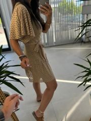 Mc 5862 Üçgen Yaka Vizon Elbise