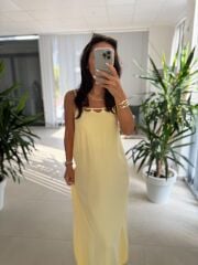 Cr 1074 Sarı Çapraz Askılı Maksiboy Tensel Elbise