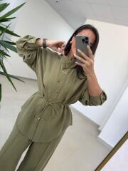 Fp 51298 Gold Kare Düğmeli Tensel Haki Takım