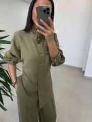 Fp 51298 Gold Kare Düğmeli Tensel Haki Takım