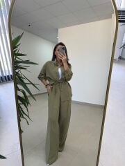 Fp 51298 Gold Kare Düğmeli Tensel Haki Takım