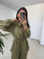 Fp 51298 Gold Kare Düğmeli Tensel Haki Takım