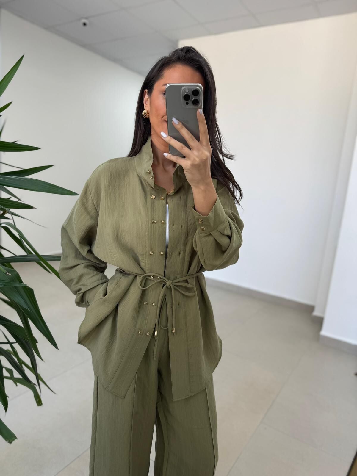 Fp 51298 Gold Kare Düğmeli Tensel Haki Takım