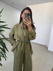 Fp 51298 Gold Kare Düğmeli Tensel Haki Takım