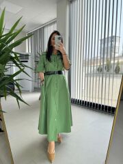 Dr 8260 Yeşil Kemerli Gömlek Elbise