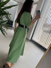 Dr 8260 Yeşil Kemerli Gömlek Elbise