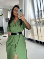 Dr 8260 Yeşil Kemerli Gömlek Elbise