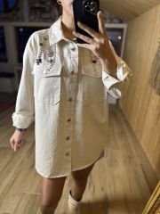 Denim işlemeli gömlek ceket