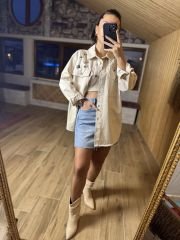 Denim işlemeli gömlek ceket