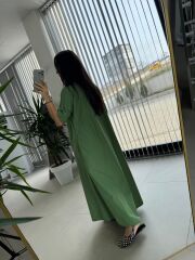 Dr 8260 Yeşil Kemerli Gömlek Elbise