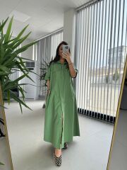 Dr 8260 Yeşil Kemerli Gömlek Elbise