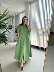 Dr 8260 Yeşil Kemerli Gömlek Elbise