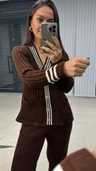 Braunes Jacken-Cardigan-Strickwaren-Set