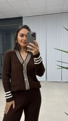 Braunes Jacken-Cardigan-Strickwaren-Set