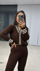 Kahve Ceket Hırka Triko Takım