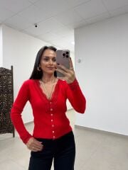 Nar Çiçeği Dantel Geçişli Hırka