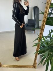 Ms Stripe Transitional Maxi Length Black Dress