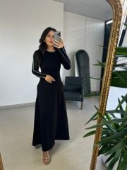 Ms Stripe Transitional Maxi Length Black Dress
