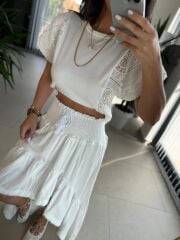 Bb 30069 Ekru Fisto Detaylı Bluz