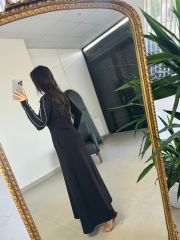 Ms Stripe Transitional Maxi Length Black Dress