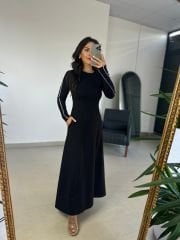Ms Stripe Transitional Maxi Length Black Dress