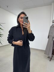 Fp 51153 Tensel İkili Siyah Gömlek Elbise Takım