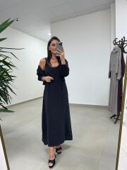 Fp 51153 Tensel İkili Siyah Gömlek Elbise Takım